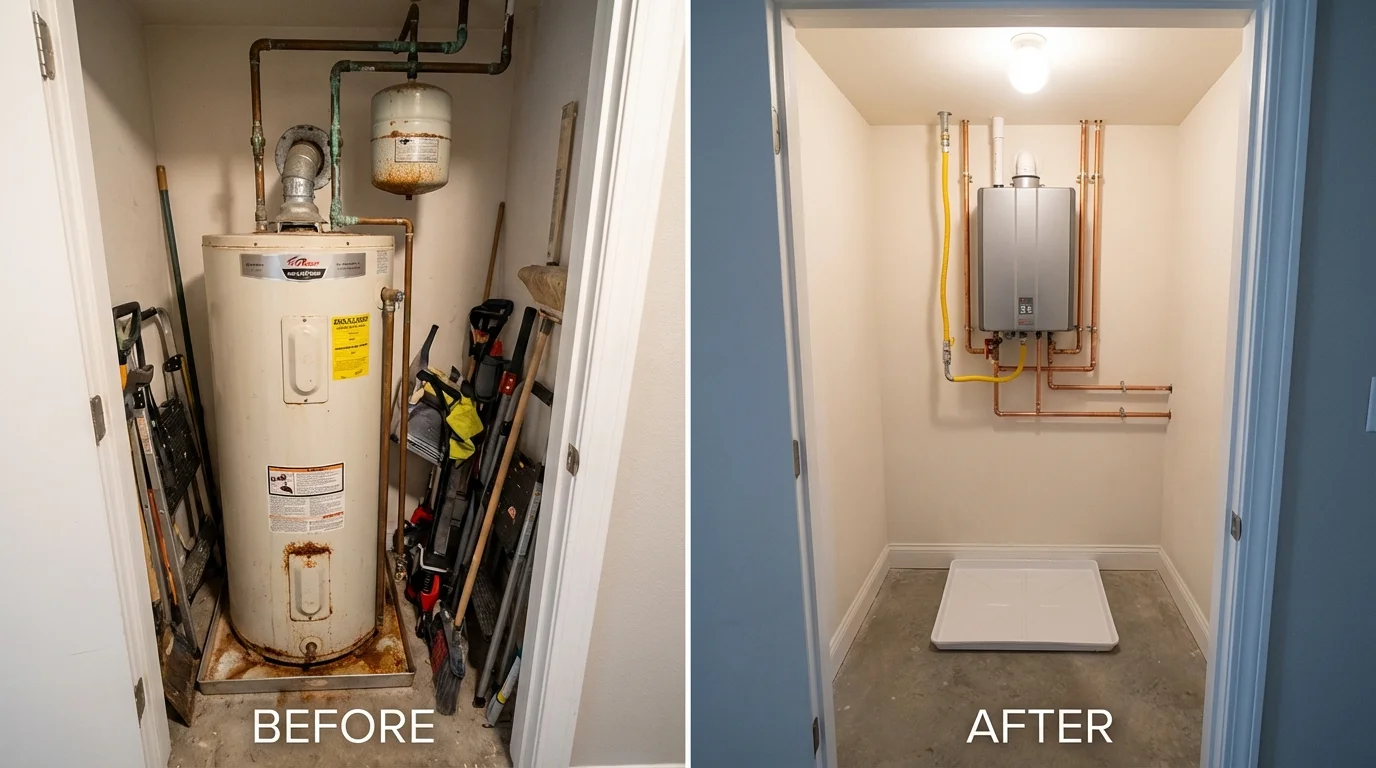 Tank water heater versus wall-mounted tankless unit comparison for Bridgeton, MO homeowners