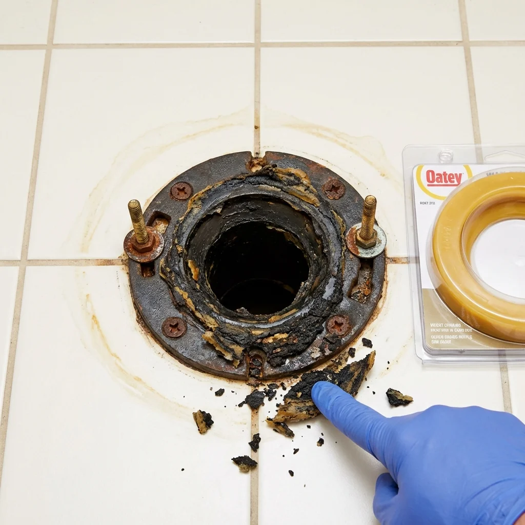 Failed wax ring showing water seepage at the base of a toilet in a Bridgeton, MO home